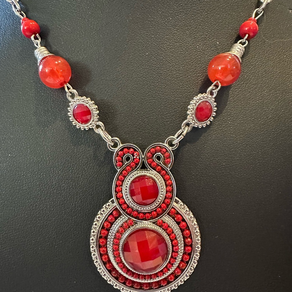 Cato 1946 Red and Silver Necklace with Bold Pendant - Picture 2 of 5